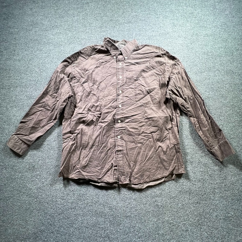 St. John's Bay Twill Shirt Men XL Brown 100% Cotton Button Front Utility Outdoor